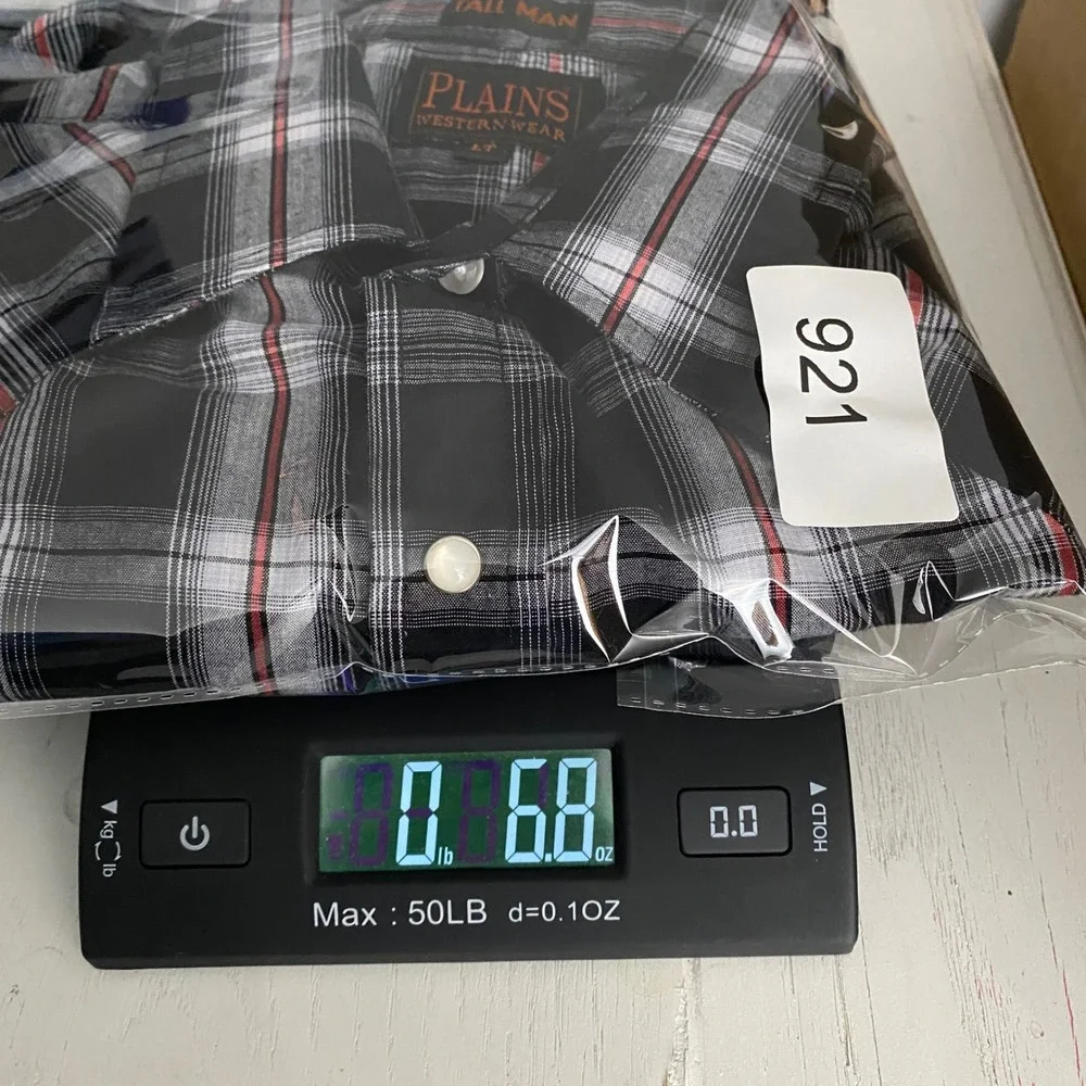 Plains Western Wear Men Large Tall Pearl Snap Shirt Short Sleeve Plaid Black Red